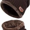 Gloednieuw ???? Merkloos Gebreide Beanie Muts En Sjaal Set | Warme Bonnet Winter Muts Met Colsjaal Nekwarmer | Halswarmer Wintermuts Wol Gevoerd | Warme & Zachte Fleece Voering | Unisex | Voor Dames En Heren | Volwassenen - Koffie - Coffee ???? -XXL Nutrition-winkel 499x840