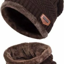 Gloednieuw ???? Merkloos Gebreide Beanie Muts En Sjaal Set | Warme Bonnet Winter Muts Met Colsjaal Nekwarmer | Halswarmer Wintermuts Wol Gevoerd | Warme & Zachte Fleece Voering | Unisex | Voor Dames En Heren | Volwassenen - Koffie - Coffee ????