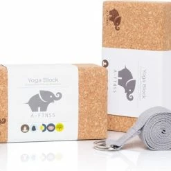 Beste deal ???? 100% Portugees Kurk | Yoga Blokken Set Kurk | A-FTNSS | 2 Kurk Yoga Blokken (22.7x12x7.5 Cm) + Gratis Yoga Riem | Yoga Blocks ????