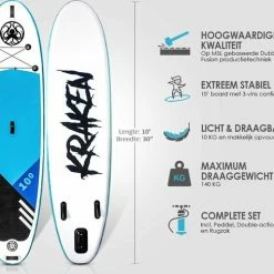 Beste Pirce ???? KRAKEN Dubbellaags SUP 10'0 Pro | Premium Double Layer Fusion Supboard | Compleet Met Peddel, Pomp, Rugzak | MSL Dropstitch Technology | 305x76x15 CM | Stand Up Paddle Board | 3 Vins Configuratie | Dual Layer & Extra Stabiel | 305 CM | TOT 140 KG ???? -XXL Nutrition-winkel 550x475 1