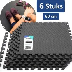 Goedkoop ???? VE Goods Sport Puzzelmat - Fitnessmat - 6 Stuks Van 60x60x1,2cm - Sportmat Met Antislip - Yogamat - Geluidabsorberend EVA - Totaal 180x120cm - 2,16m² - Zwart ????