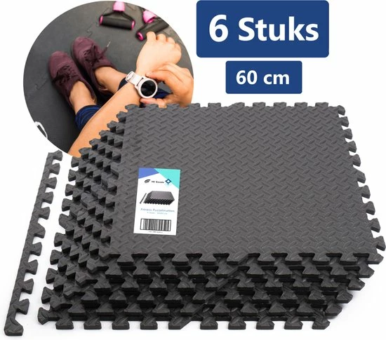 Goedkoop ???? VE Goods Sport Puzzelmat - Fitnessmat - 6 Stuks Van 60x60x1,2cm - Sportmat Met Antislip - Yogamat - Geluidabsorberend EVA - Totaal 180x120cm - 2,16m² - Zwart ???? 3 Goedkoop ???? VE Goods Sport Puzzelmat - Fitnessmat - 6 Stuks Van 60x60x1,2cm - Sportmat Met Antislip - Yogamat - Geluidabsorberend EVA - Totaal 180x120cm - 2,16m² - Zwart ????