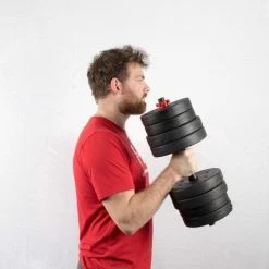 Hete verkoop ???? SOUTHWALL Verstelbare Dumbbell Set Tot 20kg - Professionele 2-in-1 Halterset Gewichten - Gebruiksvriendelijke Fitness Stang - Rood ⌛ -XXL Nutrition-winkel 550x489 2