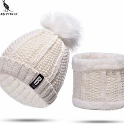 Groothandel ???? San Vitale® - Muts En Col-Sjaal - Beanie Muts - Gebreid - Warme Muts - Wintermuts - Gevoerd Wol - Wit ????