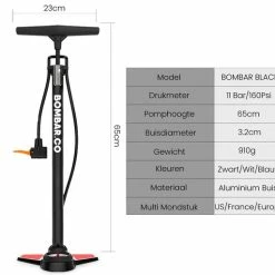 Hete verkoop ???? BOMBAR.CO BOMBAR BLACK – Fietspomp Met 11Bar Drukmeter + Extra Ventielen – Multifunctioneel Mondstuk Voor Presta & Schräder – 1kg. Aluminium Frame – Vloerpomp Voor Scooterbanden, Autobanden, Opblaasspeelgoed En Ballen ✔️ -XXL Nutrition-winkel 550x512 7