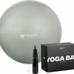 Promo ???? Rockerz Fitness® - Yoga Bal Inclusief Pomp - Pilates Bal - Fitness Bal - Zwangerschapsbal - Goede Houding Bij Het Thuiswerken - 90 Cm - Kleur: Grijs ✨