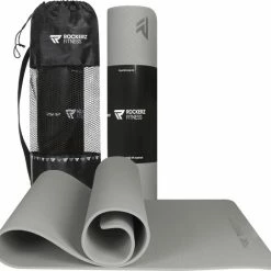 Aanbiedingen ???? Yoga Mat - Fitness Mat Grijs - Sport Mat - Yogamat Anti Slip & Eco - Extra Dik - Duurzaam TPE Materiaal - Incl Draagtas Van Rockerz Fitness® ⭐