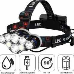Aanbiedingen ???? Beyond Expectations Ultrakrachtige Militaire Hoofdlamp 18000 Lumen - Met 8 LED Koplampen - 800 Meter Bereik ????