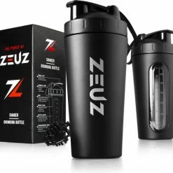 Aanbiedingen ???? ZEUZ® Premium RVS Shakebeker – Proteïne Shaker – Shake Beker - BPA Vrij – 700 Ml - Mat Zwart ????