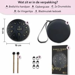 Kopen ⭐ BrellaVio Handpan Met Lesboek - 16cm - Zwart - Healing Steel Tongue Drum - Hand Klankschaal - Hang Drum - Lotus Tong Muziektherapie ???? -XXL Nutrition-winkel 550x535