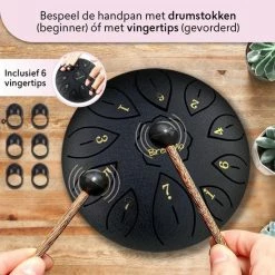 Kopen ⭐ BrellaVio Handpan Met Lesboek - 16cm - Zwart - Healing Steel Tongue Drum - Hand Klankschaal - Hang Drum - Lotus Tong Muziektherapie ???? -XXL Nutrition-winkel 550x549 2