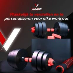 Nieuw ❤️ Venom Sports Verstelbare Dumbbell Set Tot 20kg - Professionele 2-in-1 Halterset Gewichten - Gebruiksvriendelijke Fitness Stang - Rood ???? -XXL Nutrition-winkel 550x550 1147