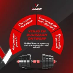 Nieuw ❤️ Venom Sports Verstelbare Dumbbell Set Tot 20kg - Professionele 2-in-1 Halterset Gewichten - Gebruiksvriendelijke Fitness Stang - Rood ???? -XXL Nutrition-winkel 550x550 1148