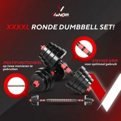 Nieuw ❤️ Venom Sports Verstelbare Dumbbell Set Tot 20kg - Professionele 2-in-1 Halterset Gewichten - Gebruiksvriendelijke Fitness Stang - Rood ???? -XXL Nutrition-winkel 550x550 1149