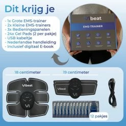Korting ???? Vibeat EMS Buikspieren Trainer Elektrisch - AB Trainer - Afslankband - Spierstimulator - Sixpack Buiktrainer - Buikspiertrainer - USB Oplaadbaar - Incl. 24 Gel Pads - Incl. E-book ✔️ -XXL Nutrition-winkel 550x550 1162