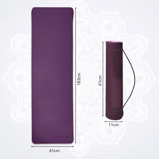 Goedkoop ???? LifeGoods Yogamat - 61x183x0,6cm - Draagriem - Extra Dik - Roze/Paars ???? 5 Goedkoop ???? LifeGoods Yogamat - 61x183x0,6cm - Draagriem - Extra Dik - Roze/Paars ???? - Afbeelding 3
