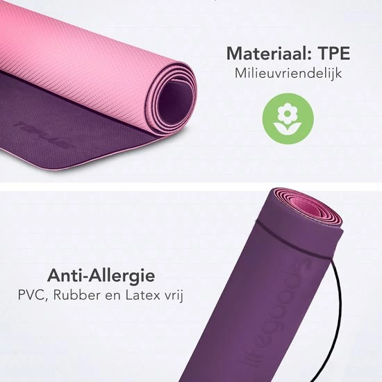 Goedkoop ???? LifeGoods Yogamat - 61x183x0,6cm - Draagriem - Extra Dik - Roze/Paars ???? 6 Goedkoop ???? LifeGoods Yogamat - 61x183x0,6cm - Draagriem - Extra Dik - Roze/Paars ???? - Afbeelding 4