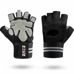 Beste Verkoop ???? ZEUZ® Sport & Fitness Handschoenen Heren & Dames – Krachttraining – Crossfit – Grijs & Zwart – Maat L ????