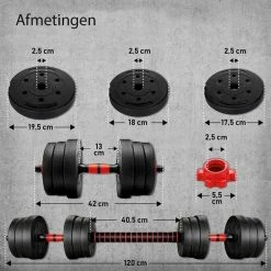 Hete verkoop ???? SOUTHWALL Verstelbare Dumbbell Set Tot 20kg - Professionele 2-in-1 Halterset Gewichten - Gebruiksvriendelijke Fitness Stang - Rood ⌛ -XXL Nutrition-winkel 550x550 322