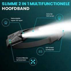 Beste deal ???? K-NATICS LED Hoofdlamp - USB-C Oplaadbaar - Bewegingssensor - 230 Graden En 5 Lichtstanden - Extra Licht (80 Gram) - Waterdicht - 2 Jaar Garantie! ⌛ -XXL Nutrition-winkel 550x550 607
