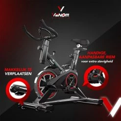 Korting ???? Venom Sports Hometrainer Fiets – Hometrainer Fitness - Professionele Indoor Bike Met Lage Instap – Hoge Stabiliteit – V-belt Aandrijving – Tot 175cm En 150kg – Zwart/Rood ???? -XXL Nutrition-winkel 550x550 950