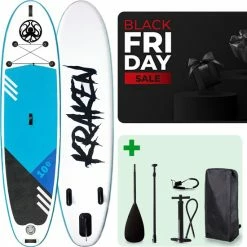 Beste Pirce ???? KRAKEN Dubbellaags SUP 10'0 Pro | Premium Double Layer Fusion Supboard | Compleet Met Peddel, Pomp, Rugzak | MSL Dropstitch Technology | 305x76x15 CM | Stand Up Paddle Board | 3 Vins Configuratie | Dual Layer & Extra Stabiel | 305 CM | TOT 140 KG ????