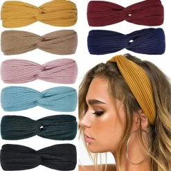 Beste Pirce ???? LIXIN Set Van 8 Stuks Dames Haarbanden - Kleur 2 Fashion Leader - Knoop Cross Knitted Haarbanden - Dames - Haarband Volwassenen - Elastisch - Vrouwen - Meisjes - Yoga - Haaraccessoires ⭐