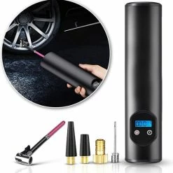 Beste Verkoop ???? Happygoodies Draagbare Draadloze Bandenpomp – USB Luchtcompressor – Fietspomp Met 4 Opzetstukken - Zwart ✨