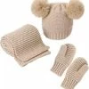 Nieuw ???? Merkloos Gebreide Set Muts Twee Pompoms Sjaal Wanten Beige Peuter 2-4 Jaar ???? -XXL Nutrition-winkel 550x589 2