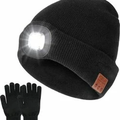 Aanbiedingen ???? Merkloos Draadloze Bluetooth Beanie - Muts Met LED Koplamp - V5.0 Touchscreen Handschoenen - USB Oplaadbare Muziek - Wasbaar - Voor Mannen Vrouwen - Running, Skiën, Wandelen, Camping, Fietsen ????
