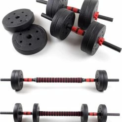Hete verkoop ???? Buinstra Sports Dumbbellset 25 Kg Met Halterstang - Dumbbells Verstelbaar - Halterset - Fitness Gewichten Set - Rood/zwart ????