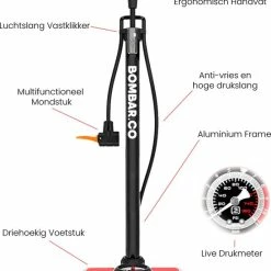 Hete verkoop ???? BOMBAR.CO BOMBAR BLACK – Fietspomp Met 11Bar Drukmeter + Extra Ventielen – Multifunctioneel Mondstuk Voor Presta & Schräder – 1kg. Aluminium Frame – Vloerpomp Voor Scooterbanden, Autobanden, Opblaasspeelgoed En Ballen ✔️ -XXL Nutrition-winkel 550x642 11