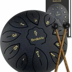 Kopen ⭐ BrellaVio Handpan Met Lesboek - 16cm - Zwart - Healing Steel Tongue Drum - Hand Klankschaal - Hang Drum - Lotus Tong Muziektherapie ????