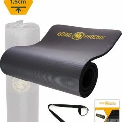 Nieuw ???? Rising-Phoenix RP® Fitness Mat Yoga Mat 1,5 Cm Sport Fitnessmat Anti Slip - Draagtas & Draagriem - Gym Workout Ebook & Poster - Zwart ????